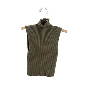 Zara Green Mock Turtle Neck Sleeveless Sweater Tank Top Ribbed Cropped
